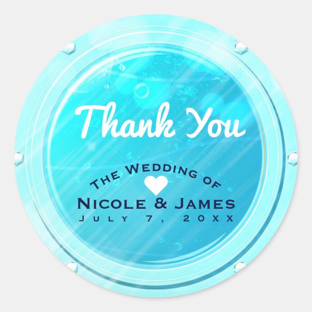 Beach Cruise Ocean Sea Port Wedding Party Favour Classic Round Sticker (Front)