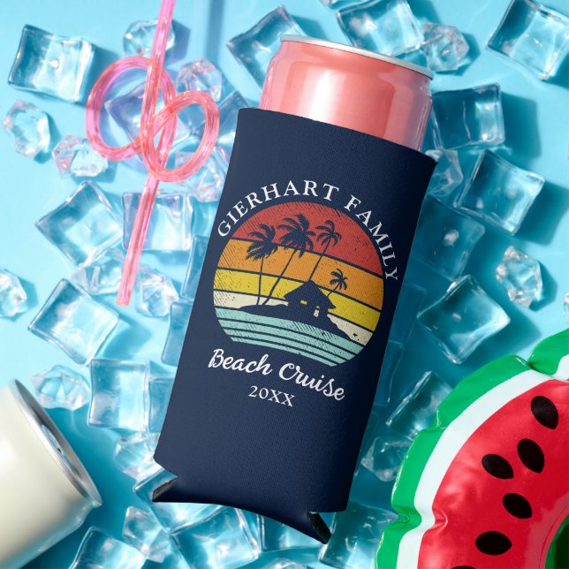 Beach Cruise Retro Family Reunion Coastal Vacation Seltzer Can Cooler (In Situ Summer)
