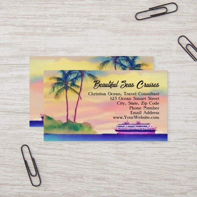 Beach Cruise Vacation Travel Agent Consultant Business Card (Front/Back In Situ)