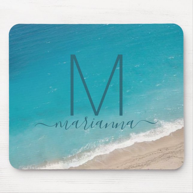 Beach Custom Photo Personalised Name Monogram Mouse Mat (Front)