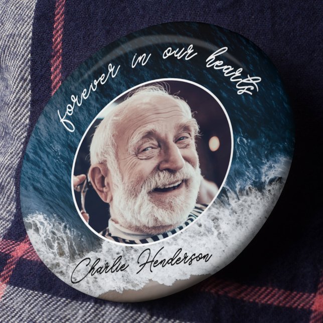 Beach Custom Text Funeral/Memorial Photo Tribute 6 Cm Round Badge (Creator Uploaded)