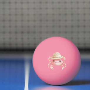 Beach Cute Pink Smiling Crab with Hat Ping Pong Ball