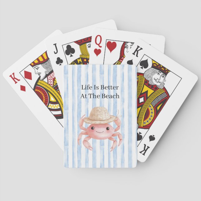 Beach Cute Pink Smiling Crab with Hat Playing Cards (Back)