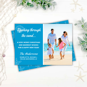 Beach Dashing Through The Sand Christmas Holiday Card