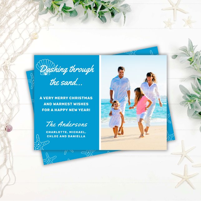 Beach Dashing Through The Sand Christmas Holiday Card (Creator Uploaded)