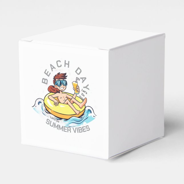 Beach Day Cartoon Character on Inflatable Ring Favour Box (Front Side)