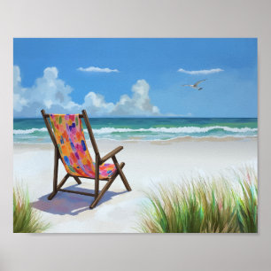 Beach Day Colourful Oil Painting Poster