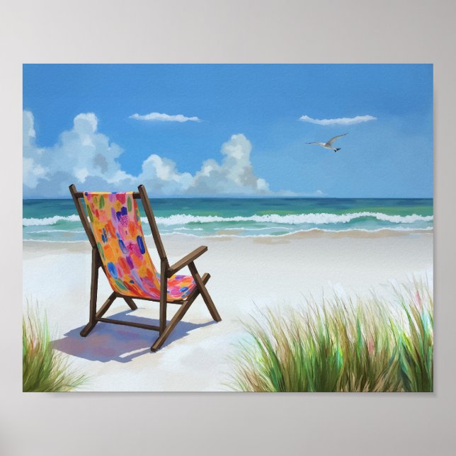 Beach Day Colourful Oil Painting Poster (Front)