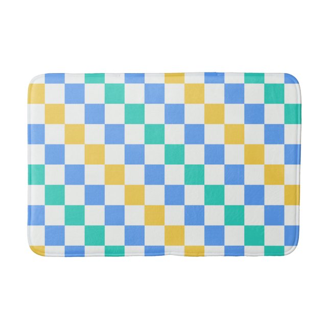 Beach day diagonal checkerboard pattern bath mat (Front)