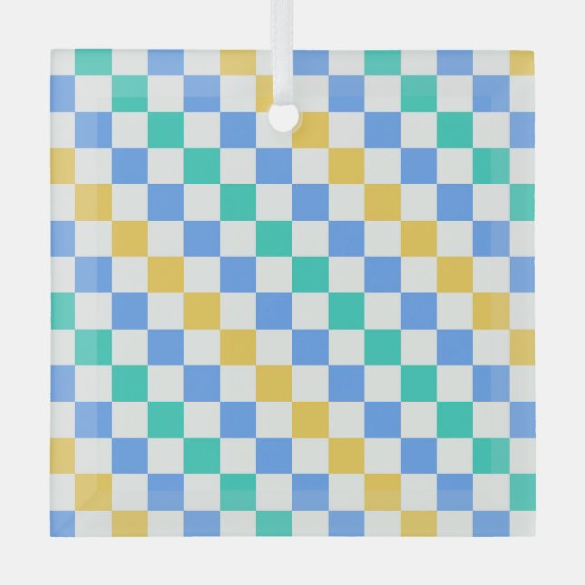 Beach day diagonal checkerboard pattern glass tree decoration (Front)