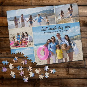 Beach Day Family Photo Collage Jigsaw Puzzle