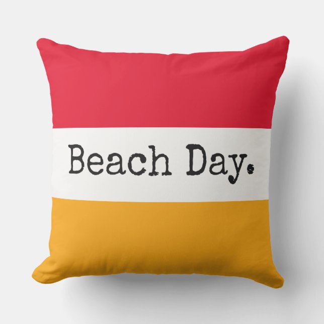 BEACH DAY Fun Bright Red Yellow White Stripes Cushion (Front)