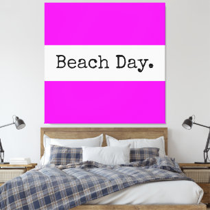 BEACH DAY Fun Bright Tropical Pink White Stripes Canvas Print