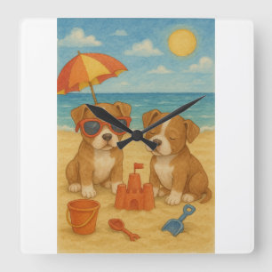 beach day puppies Wall Clock