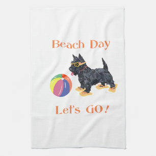 Beach Day Scottie Dog Tea Towel