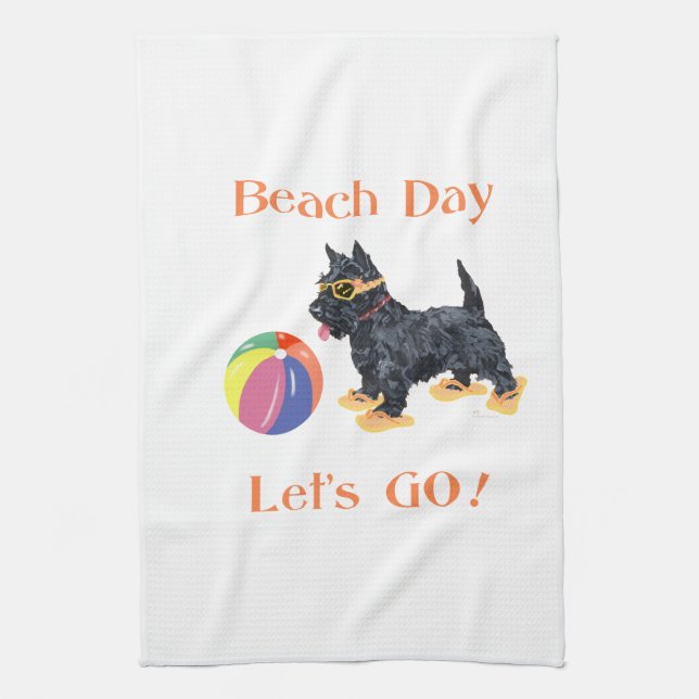 Beach Day Scottie Dog Tea Towel (Vertical)