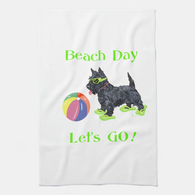 Beach Day Scottie Dog Tea Towel (Vertical)