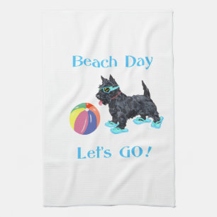 Beach Day Scottie Dog Tea Towel