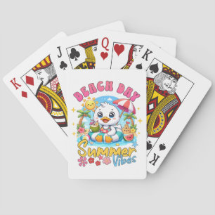 Beach Day Summer Vibes Cute Duck Tropical Vacation Playing Cards