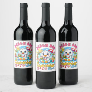 Beach Day Summer Vibes Cute Duck Tropical Vacation Wine Label