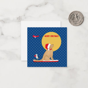 Beach Day Whales Surfing Golden Santa Dog Set Card