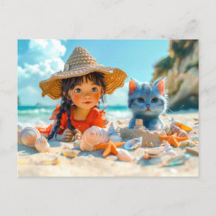 Beach Day with Shells and a Cat Holiday Postcard