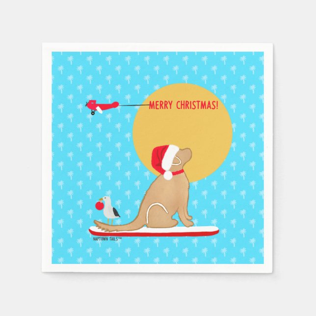 Beach Days Golden Christmas Aqua Napkins (Front)