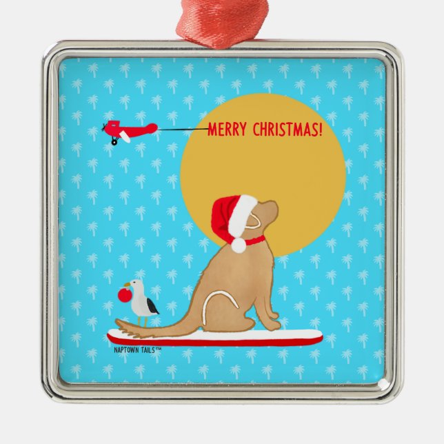 Beach Days Golden Christmas Aqua Ornament (Front)