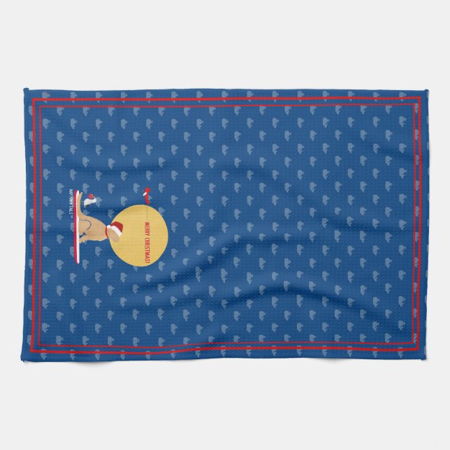 Beach Days Golden Christmas Whales Kitchen Towel (Horizontal)