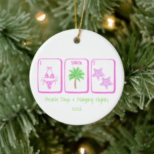 Beach Days & Mahjong Nights / Mahjong Tiles Preppy Ceramic Tree Decoration