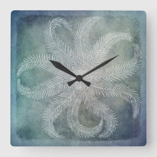 Beach Decor Sea Star Blue Watercolor Teal Indigo Square Wall Clock