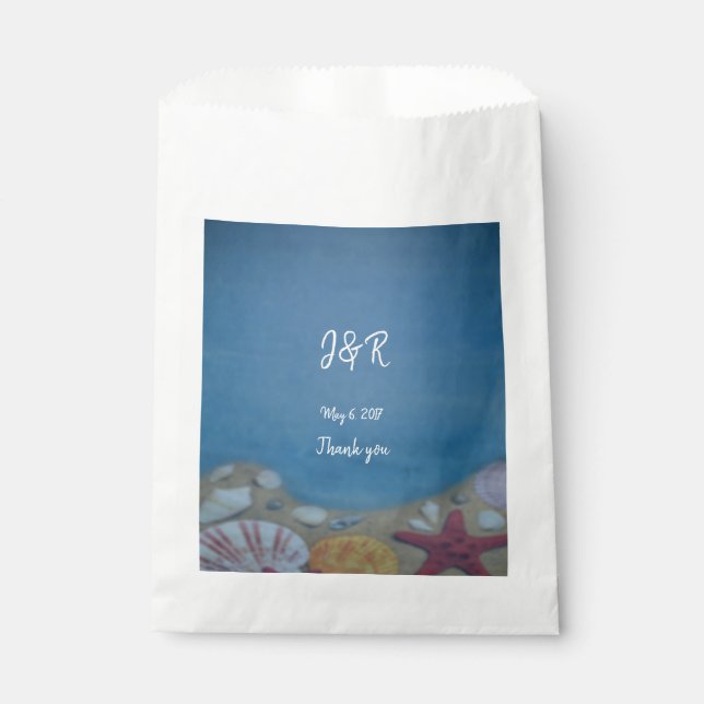 Beach deep blue wedding favour bags (Front)