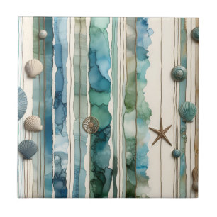 Beach design, alcohol ink art tile