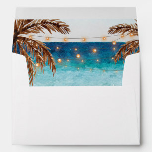 beach design with palm trees lined envelopes