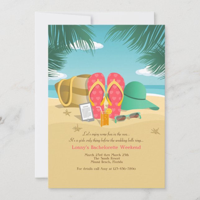Beach Destination Bachelorette Party Invitations (Front)