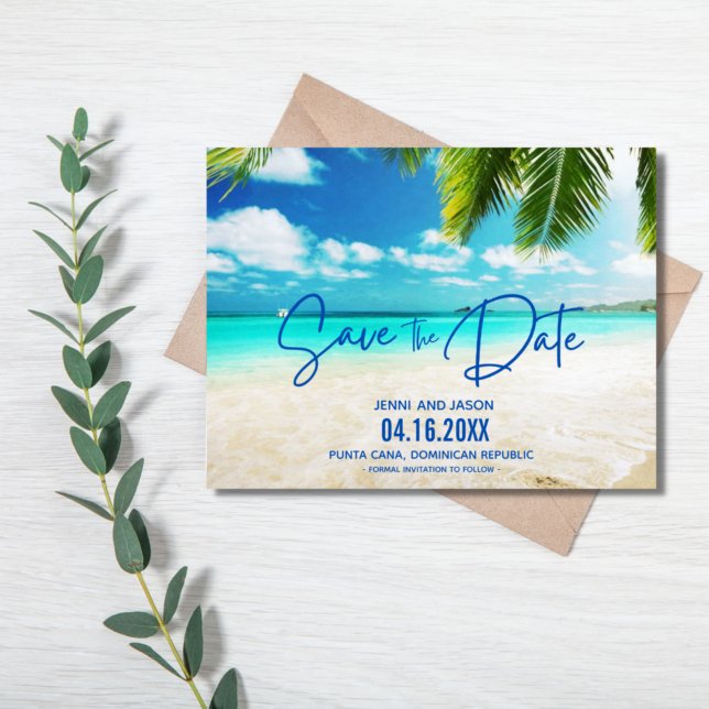 Beach Destination Blue Wedding Save The Date Announcement Postcard (Creator Uploaded)