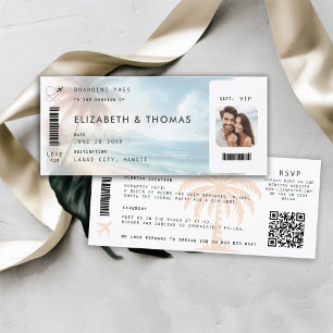 Beach Destination Boarding Pass QR All One Wedding Invitation