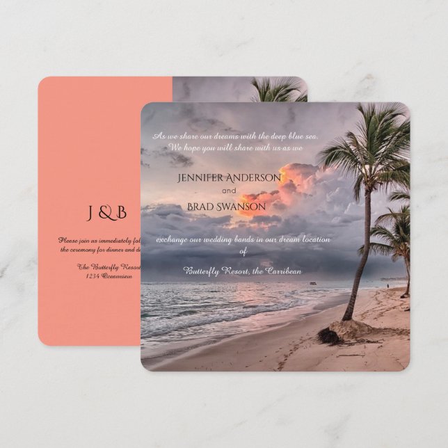 Beach Destination Custom Wedding Invitation (Front/Back)