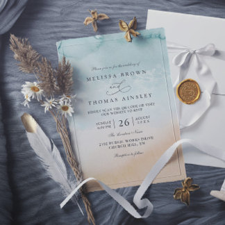 Beach Destination Elegant Modern QR Code Wedding Invitation