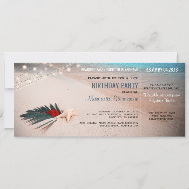 Beach Destination Party Boarding Pass Ticket Invitation (Front)