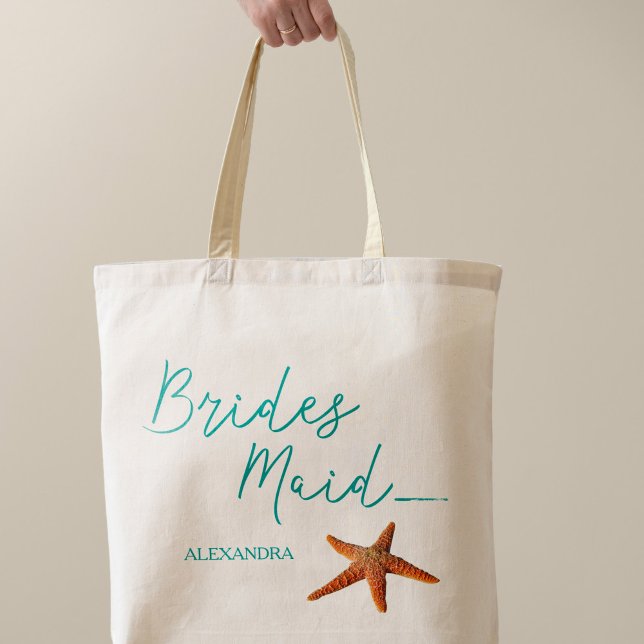 Beach destination starfish wedding bridesmaid tote bag (Creator Uploaded)