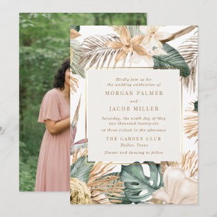 Beach Destination Tropical Leaf Photo Wedding Invitation