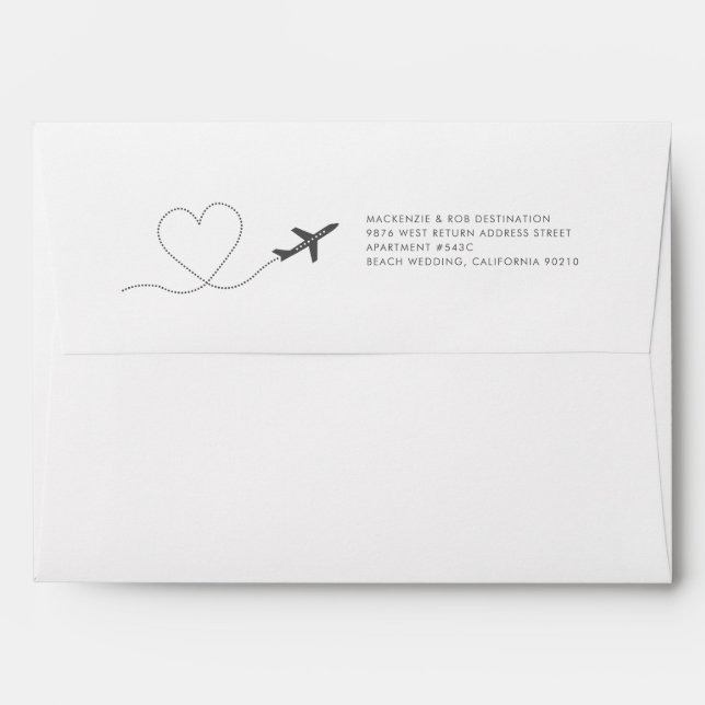 Beach Destination Wedding Aeroplane Return Address Envelope (Back (Top Flap))