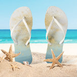 Beach Destination Wedding Blue White Gold Flip Flops<br><div class="desc">Summery flip flops featuring ocean blue watercolor ombre stripes and sparkling gold paint flecks designed to evoke thoughts of a relaxing day at the beach with blue water and sandy toes. Perfect for beach and destination weddings,  a cruise,  tropical vacation and travel.</div>