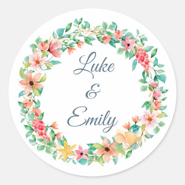 Beach Destination Wedding Classic Round Sticker (Front)