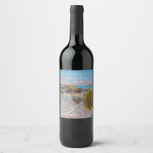 Beach Destination Wedding Favour Wine Labels (Front)