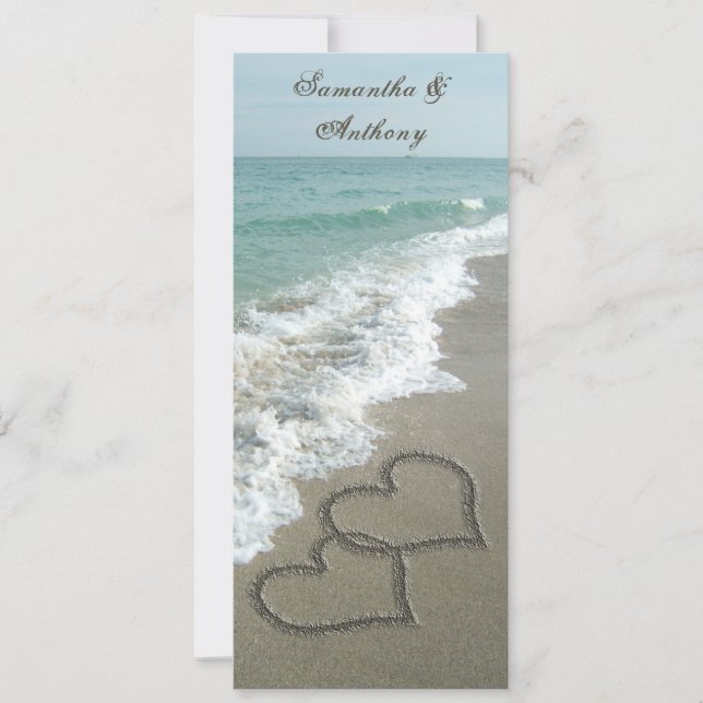 Beach Destination Wedding Invitation, 2 Hearts Invitation (Front)