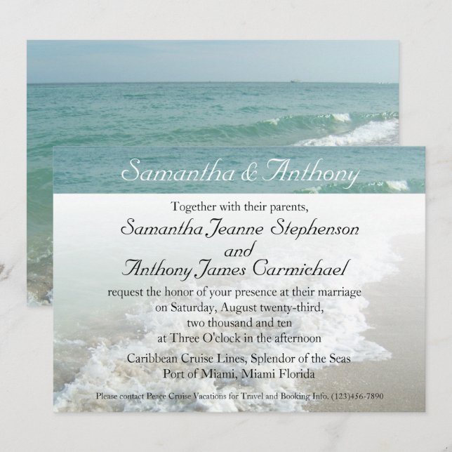Beach Destination Wedding Invitation, Aqua Surf Invitation (Front/Back)