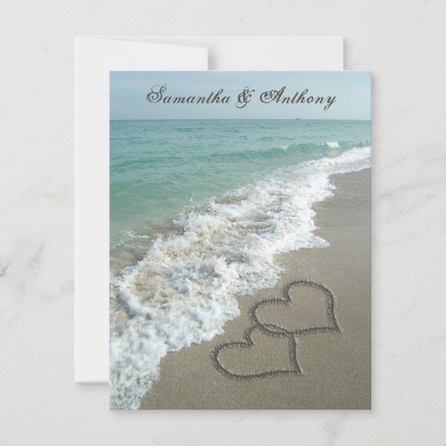 Beach Destination Wedding Invitation, Sand Hearts Invitation (Front)