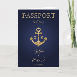 Beach Destination Wedding Passport Map and Anchor Invitation